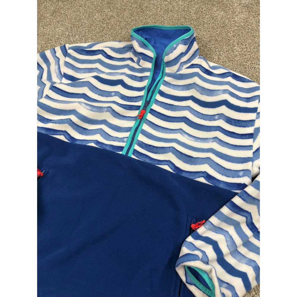Chubbies Reversible Quarter Snap Fleece Pullover Blue Wave Pattern Mens L #0875